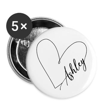 Ashley Nom Ligne de coeur - Lot de 5 grands badges (56 mm) - blanc - Devant