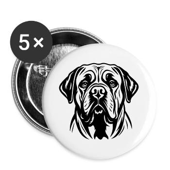 Mastiff Hund Kopf - Buttons groß 56 mm (5er Pack) - Weiß - Vorne