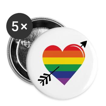 Pfeil Regenbogenherz Stolz - Buttons groß 56 mm (5er Pack) - Weiß - Vorne