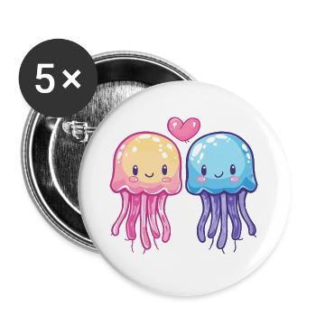 Couple De Méduses Amoureux Animal Saint Valentin - Lot de 5 grands badges (56 mm) - blanc - Devant