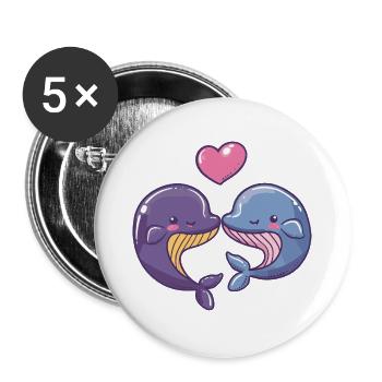 Wal Paar Verliebt Tier Valentinstag - Buttons groß 56 mm (5er Pack) - Weiß - Vorne
