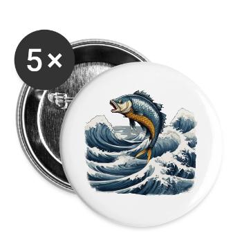 Ukiyo-e Angler Vintage Wellen Fisch Kunst Design - Buttons groß 56 mm (5er Pack) - Weiß - Vorne
