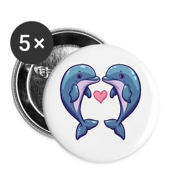 Delfin Paar Liebe Couple Verliebt - Buttons groß 56 mm (5er Pack) - Weiß - Vorne