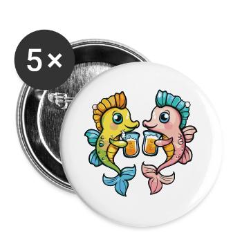 Seahorse Beer Funny Booze - Buttons large 2.2''/56 mm (5-pack) - white - Front