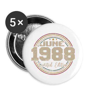 Né en June 1988 Anniversaire 11988 Juin 1988 Juin - Lot de 5 grands badges (56 mm) - blanc - Devant