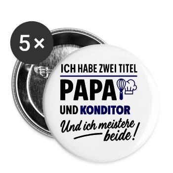 Papa und Konditor Vatertag - Buttons groß 56 mm (5er Pack) - Weiß - Vorne