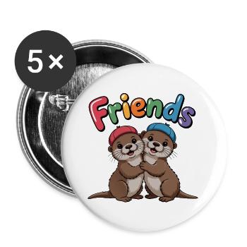 Friends Two otters with colorful caps - Buttons large 2.2''/56 mm (5-pack) - white - Front
