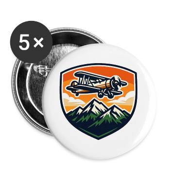 Vintage Flugzeug über Berglandschaft - Buttons groß 56 mm (5er Pack) - Weiß - Vorne