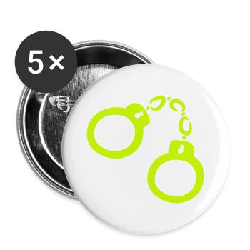 Handschellen Gelb - Buttons groß 56 mm (5er Pack) - Weiß - Vorne