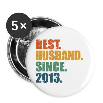Meilleur mari depuis 2013, cadeau anniversaire de 10 ans - Lot de 5 grands badges (56 mm) - blanc - Devant