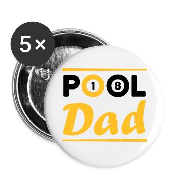 Pool dad (Billardkugeln 1 und 8, Billardqueues) - Buttons groß 56 mm (5er Pack) - Weiß - Vorne
