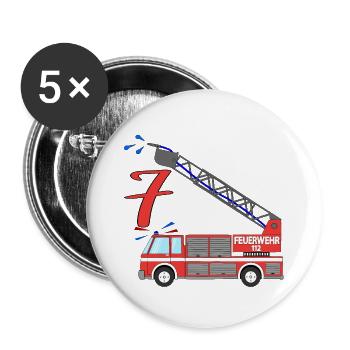 Feuerwehrauto 7.Geburtstag - Buttons groß 56 mm (5er Pack) - Weiß - Vorne