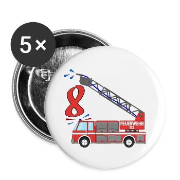 Feuerwehrauto 8. Geburtstag - Buttons groß 56 mm (5er Pack) - Weiß - Vorne