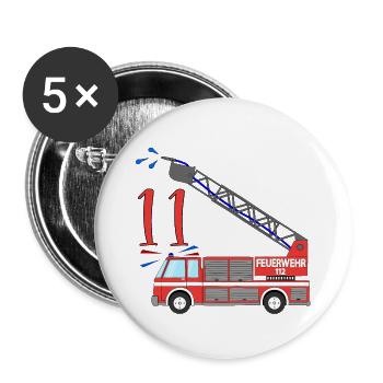 Feuerwehrauto 11. Geburtstag - Buttons groß 56 mm (5er Pack) - Weiß - Vorne