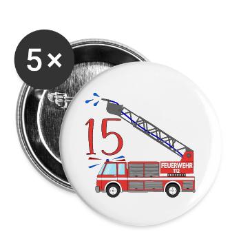 Feuerwehrauto 15. Geburtstag - Buttons groß 56 mm (5er Pack) - Weiß - Vorne