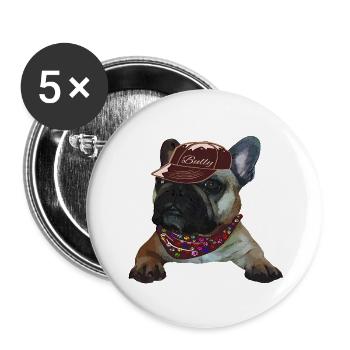 Bully, Frenchie, Français Bulldog, Cadeau - Lot de 5 grands badges (56 mm) - blanc - Devant