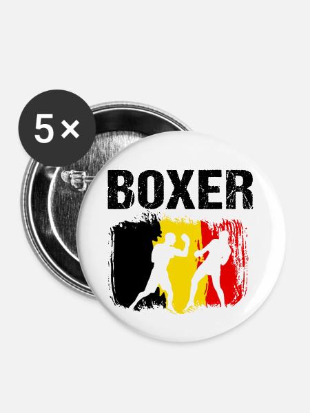 Boxen Belgien Boxer - Buttons groß 56 mm (5er Pack) - Weiß