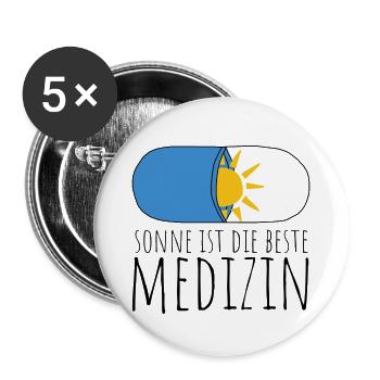 Sonne ist die beste Medizin - Buttons groß 56 mm (5er Pack) - Weiß - Vorne