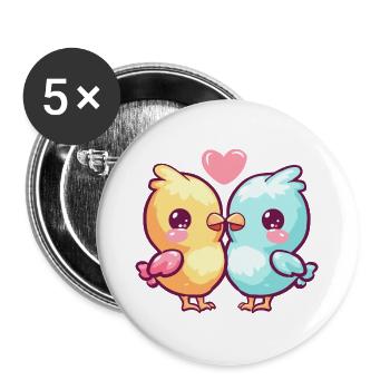 Poulet Couple Amour Couple Amoureux - Lot de 5 grands badges (56 mm) - blanc - Devant
