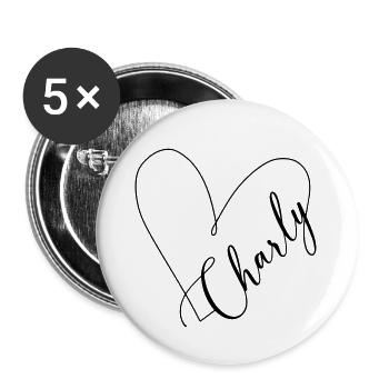 Charly Name Heart Line - Buttons large 2.2''/56 mm (5-pack) - white - Front