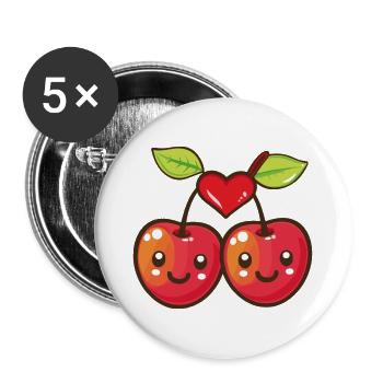 Kirschen Paar Liebe Herz Lustig - Buttons groß 56 mm (5er Pack) - Weiß - Vorne