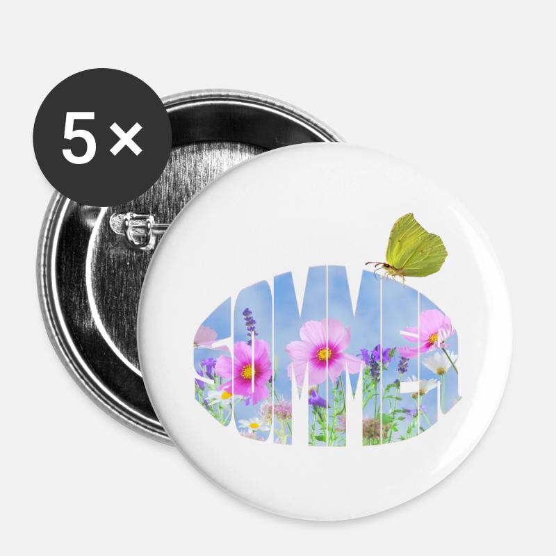 Sommer wiese mit zitronenfalter - Buttons groß 56 mm (5er Pack) - Weiß