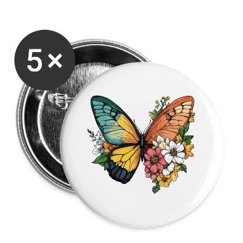 Butterfly Flowers Colorful Colorful Beautiful Art - Buttons large 2.2''/56 mm (5-pack) - white - Front