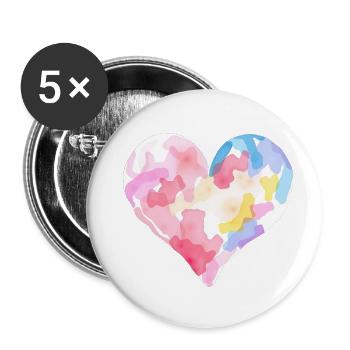 Aquarell-Herz in bunten Farben – Künstlerisches T- - Buttons groß 56 mm (5er Pack) - Weiß - Vorne