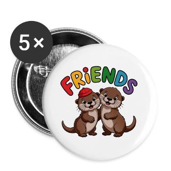 Friends Two otters with colorful caps - Buttons large 2.2''/56 mm (5-pack) - white - Front