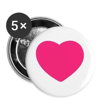 Coeur rose - Lot de 5 grands badges (56 mm) - blanc - Devant