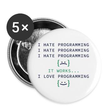 I Hate Programming - Buttons large 2.2''/56 mm (5-pack) - white - Front