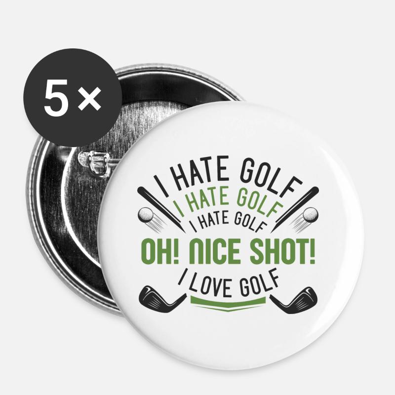 I Hate Golf - Buttons large 2.2''/56 mm (5-pack) - white