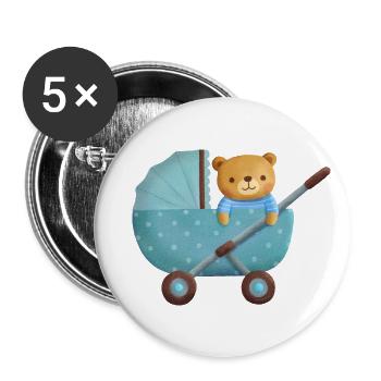 Cute Teddy Bear In Stroller Pram - Buttons large 2.2''/56 mm (5-pack) - white - Front