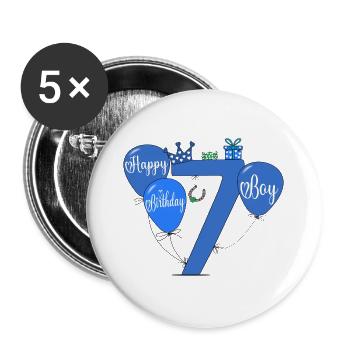 7 Ballon garçon d’anniversaire - Lot de 5 grands badges (56 mm) - blanc - Devant