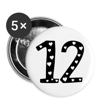 12 Geburtstag mit Herz - Buttons groß 56 mm (5er Pack) - Weiß - Vorne