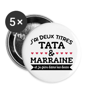 tata et Marraine, Marraine - Famille - Tata - Lot de 5 grands badges (56 mm) - blanc - Devant