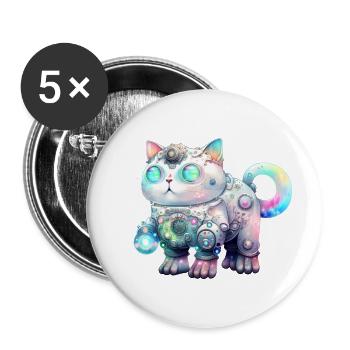 Kawaii Robot Cat - Buttons large 2.2''/56 mm (5-pack) - white - Front