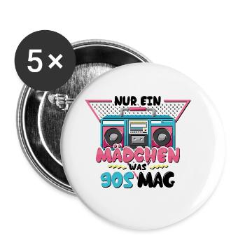 Nur ein Mädchen was 90s mag - Buttons groß 56 mm (5er Pack) - Weiß - Vorne