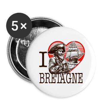 Ich liebe Brittany Herz eines alten Piraten - Buttons groß 56 mm (5er Pack) - Weiß - Vorne