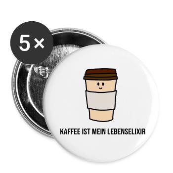 Kaffee ist mein Lebenselixir lustig Sprüche - Buttons groß 56 mm (5er Pack) - Weiß - Vorne