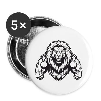 Löwe Bodybuilding Muskeln Workout Gym - Buttons groß 56 mm (5er Pack) - Weiß - Vorne