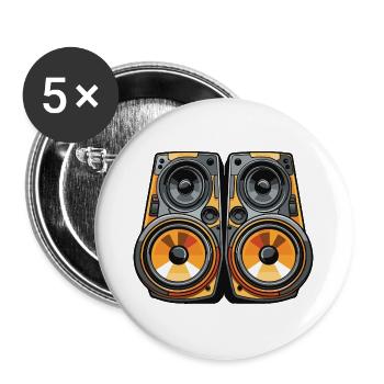 Musik Bass Boxen Symbol Party - Buttons groß 56 mm (5er Pack) - Weiß - Vorne