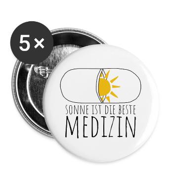 Sonne ist die beste Medizin - Buttons groß 56 mm (5er Pack) - Weiß - Vorne