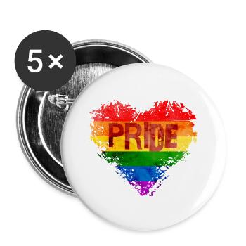 Regenbogen Herz Stolz LGBTQ Bunt Liebe Homosexuell - Buttons groß 56 mm (5er Pack) - Weiß - Vorne