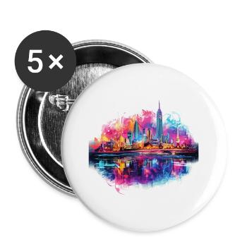 Bangkok, Thailand, Skyline, City, Asia, Neon, Colorful - Buttons large 2.2''/56 mm (5-pack) - white - Front