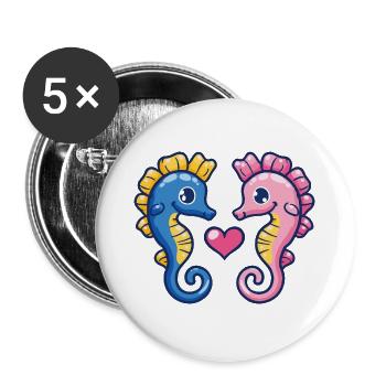 Seahorse Couple In Love Animal Valentine's Day - Buttons large 2.2''/56 mm (5-pack) - white - Front