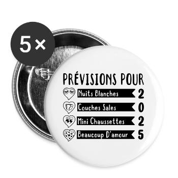 Grossesse Prévisions Pour 2025 - Lot de 5 grands badges (56 mm) - blanc - Devant
