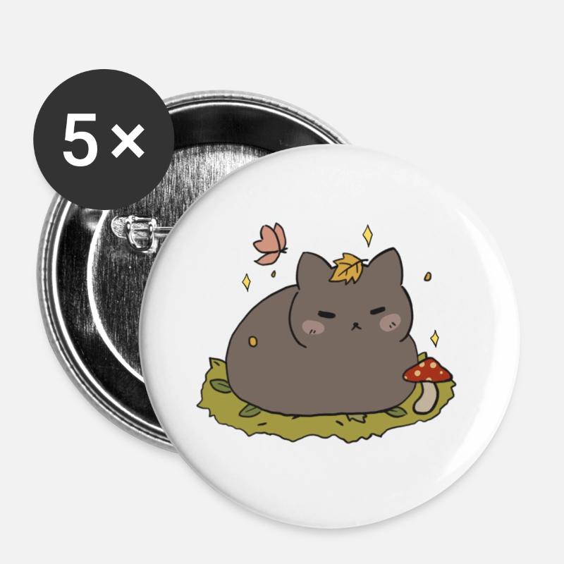 Herbst-Katze - Buttons groß 56 mm (5er Pack) - Weiß