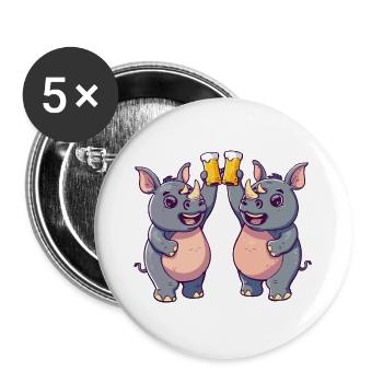 Nashorn Comic Tier Bier Lustig Saufen - Buttons groß 56 mm (5er Pack) - Weiß - Vorne