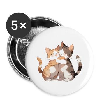 Chats, Amour, Câlin, Câlin, Coeur, Mignon, Mignon - Lot de 5 grands badges (56 mm) - blanc - Devant